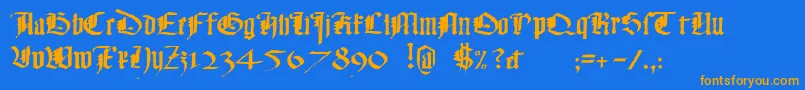 フォントMonkybusiness – オレンジ色の文字が青い背景にあります。