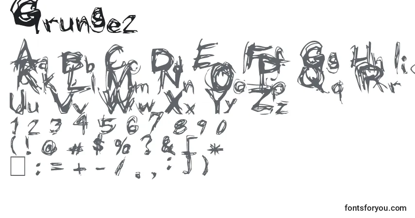 Grunge2-fontti – aakkoset, numerot, erikoismerkit