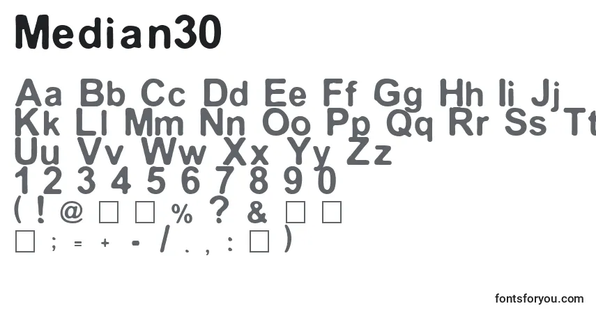 A fonte Median30 – alfabeto, números, caracteres especiais