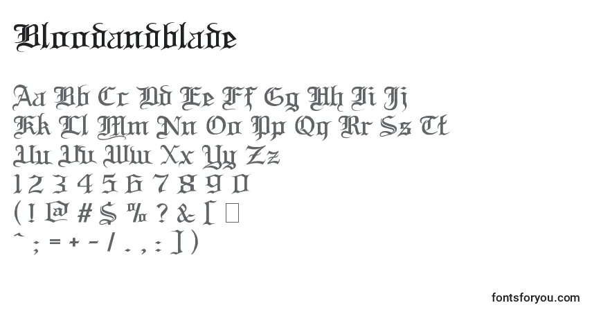 Czcionka Bloodandblade – alfabet, cyfry, specjalne znaki