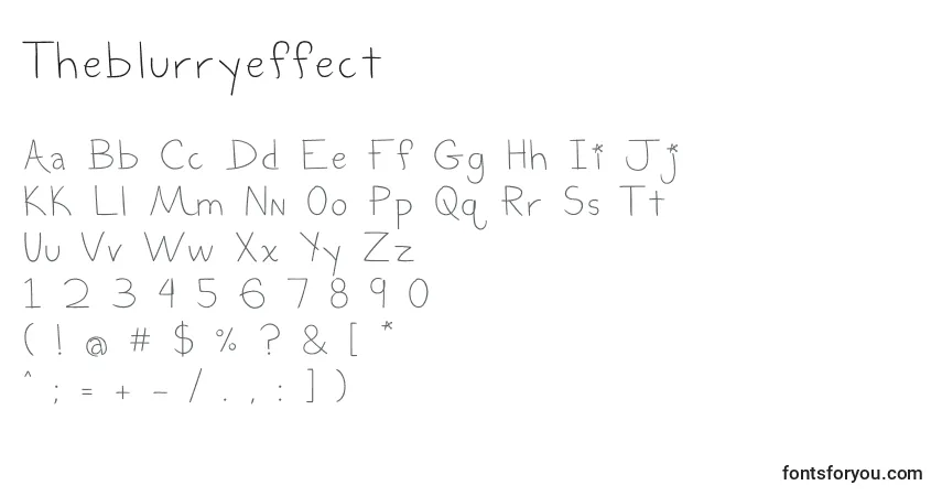 A fonte Theblurryeffect – alfabeto, números, caracteres especiais