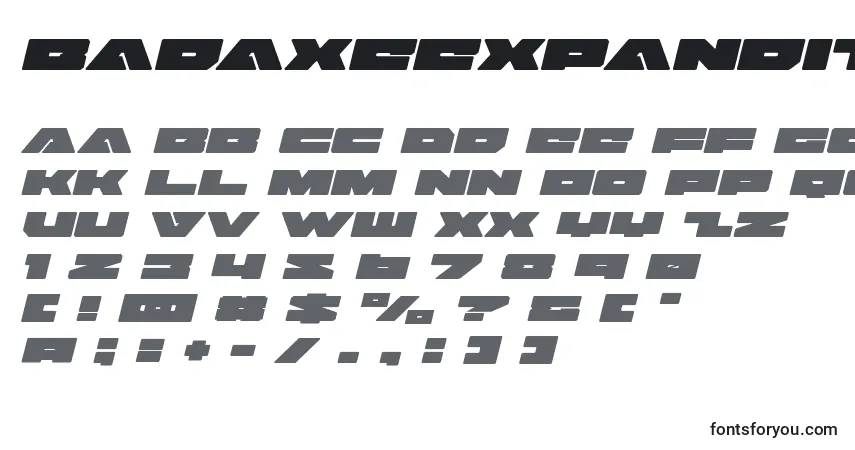 Schriftart Badaxeexpandital – Alphabet, Zahlen, spezielle Symbole