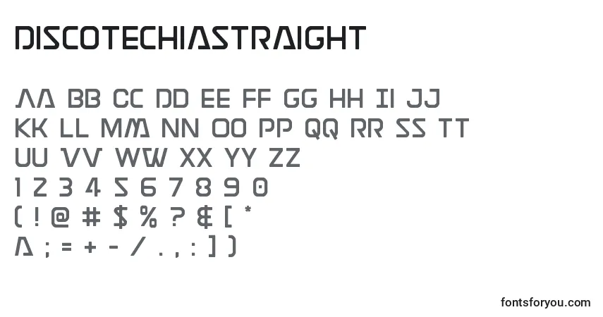 Czcionka Discotechiastraight – alfabet, cyfry, specjalne znaki