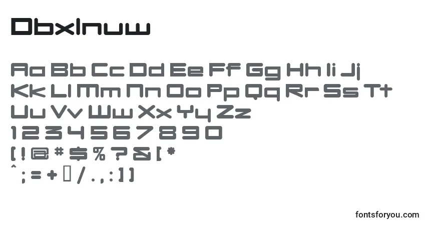 A fonte Dbxlnuw – alfabeto, números, caracteres especiais