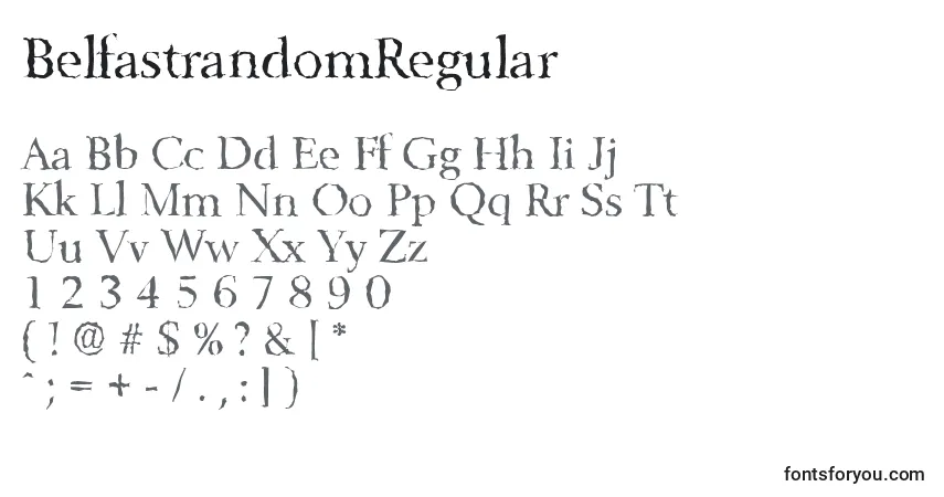 Czcionka BelfastrandomRegular – alfabet, cyfry, specjalne znaki
