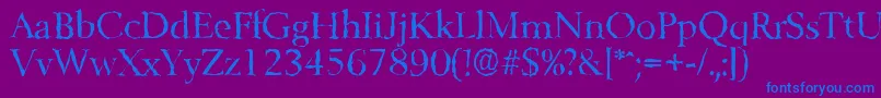 BelfastrandomRegular-Schriftart – Blaue Schriften auf violettem Hintergrund