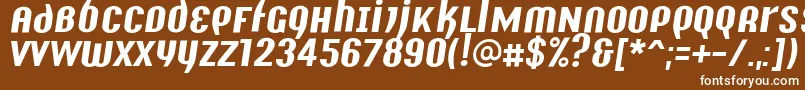 Czcionka Y2kAnalogLegacyItalic – białe czcionki na brązowym tle