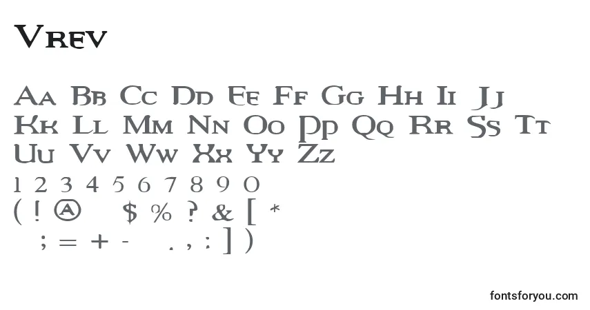Шрифт Vrev – алфавит, цифры, специальные символы