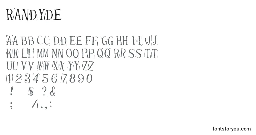 Czcionka Randyde – alfabet, cyfry, specjalne znaki