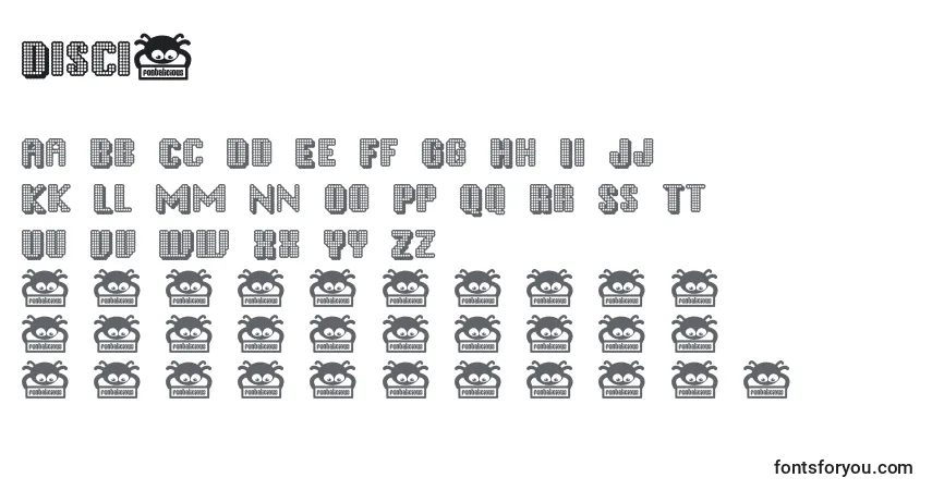 Schriftart Disci1 – Alphabet, Zahlen, spezielle Symbole
