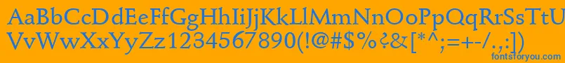 StempelSchneidlerLtMedium-Schriftart – Blaue Schriften auf orangefarbenem Hintergrund