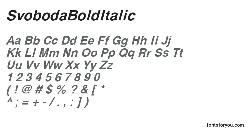 Schriftart SvobodaBoldItalic – Alphabet, Zahlen, spezielle Symbole