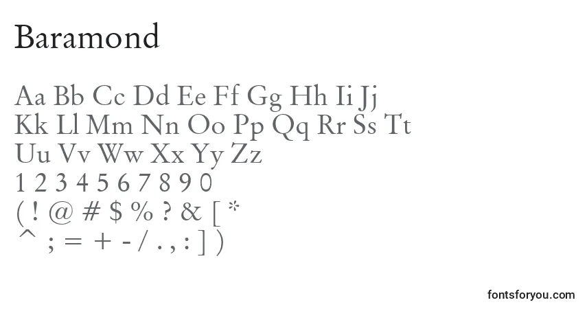 Schriftart Baramond – Alphabet, Zahlen, spezielle Symbole