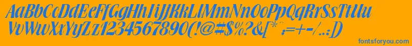 Brochure-Schriftart – Blaue Schriften auf orangefarbenem Hintergrund