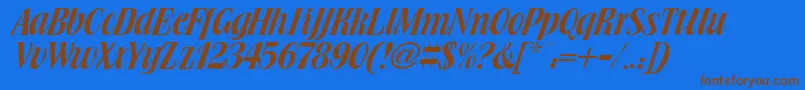 Brochure-Schriftart – Braune Schriften auf blauem Hintergrund