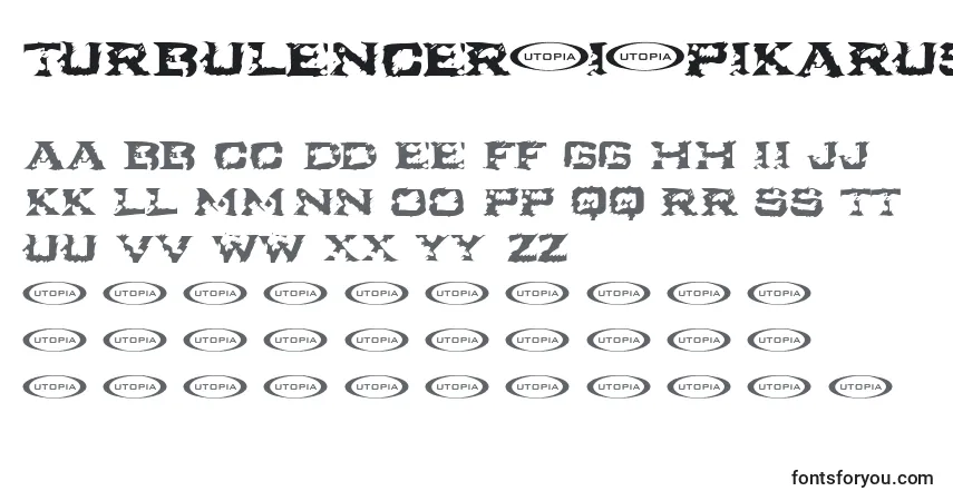 Czcionka TurbulenceR.I.PIkarus – alfabet, cyfry, specjalne znaki