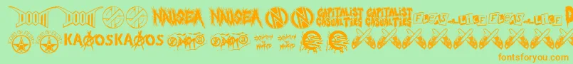 Punkrawk.Fontvir.Us-fontti – oranssit fontit vihreällä taustalla
