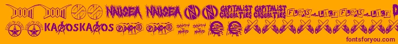 Punkrawk.Fontvir.Us-Schriftart – Violette Schriften auf orangefarbenem Hintergrund