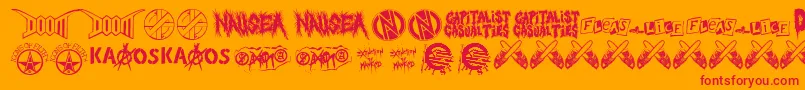 Fonte Punkrawk.Fontvir.Us – fontes vermelhas em um fundo laranja