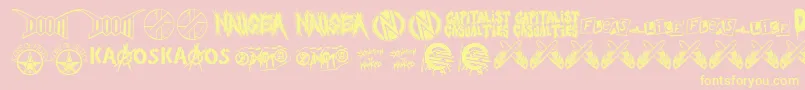 Weitere Informationen zur Punkrawk.Fontvir.Us-Schriftart Punkrawk.Fontvir.Us-Schriftart – Gelbe Schriften auf rosa Hintergrund
