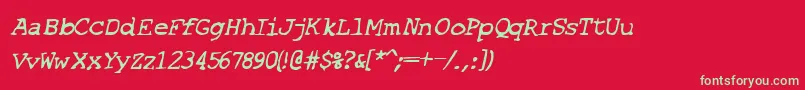 フォントSfEspionageMediumOblique – 赤い背景に緑の文字