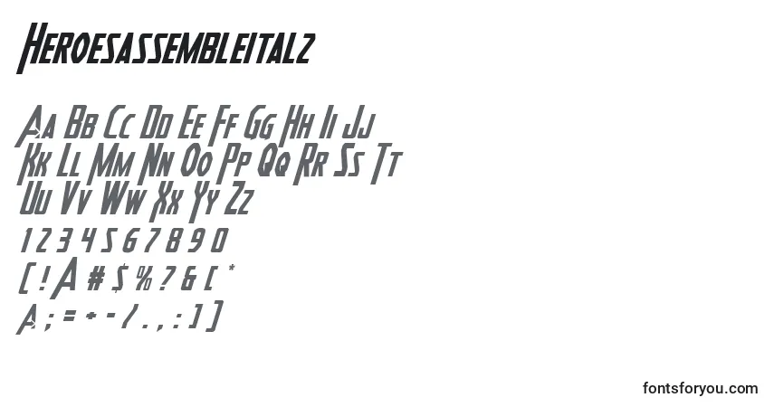 Schriftart Heroesassembleital2 – Alphabet, Zahlen, spezielle Symbole