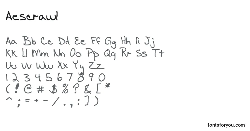 Czcionka Aescrawl – alfabet, cyfry, specjalne znaki