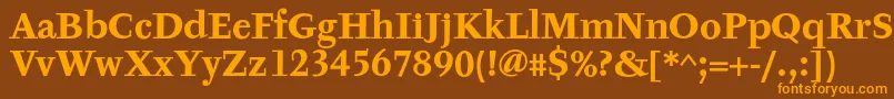 フォントTyfaTextOtBold – オレンジ色の文字が茶色の背景にあります。