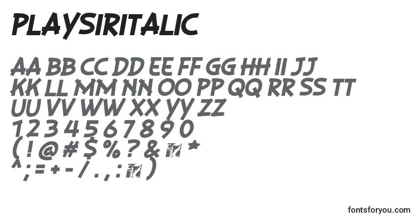 Schriftart PlaysirItalic – Alphabet, Zahlen, spezielle Symbole
