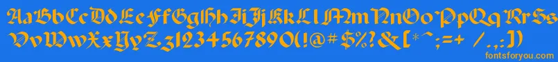 フォントPaladinc – オレンジ色の文字が青い背景にあります。