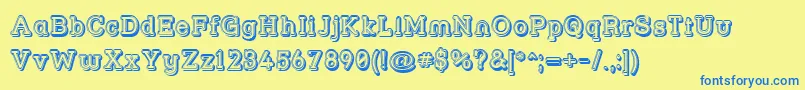 Strslfo-Schriftart – Blaue Schriften auf gelbem Hintergrund