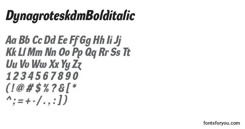 A fonte DynagroteskdmBolditalic – alfabeto, números, caracteres especiais