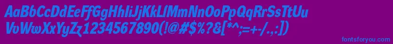 DynagroteskdmBolditalicフォントについての詳細 フォントDynagroteskdmBolditalic – 紫色の背景に青い文字