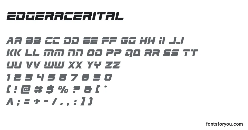 Czcionka Edgeracerital – alfabet, cyfry, specjalne znaki