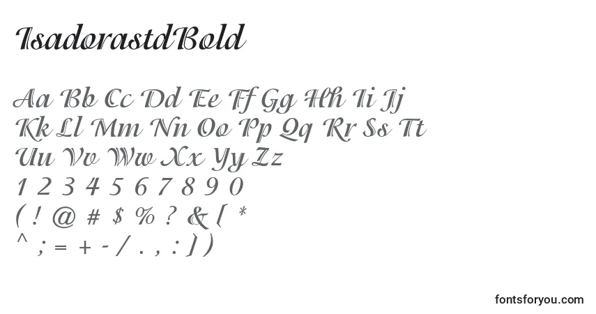 A fonte IsadorastdBold – alfabeto, números, caracteres especiais
