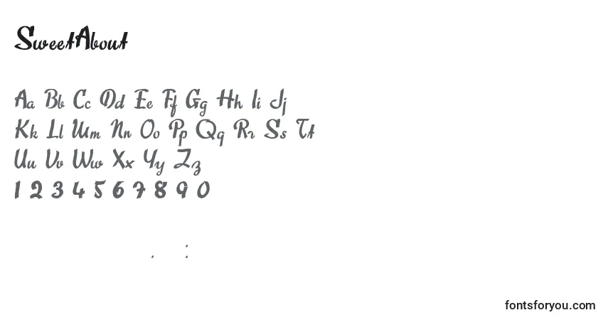 Schriftart SweetAbout (107992) – Alphabet, Zahlen, spezielle Symbole