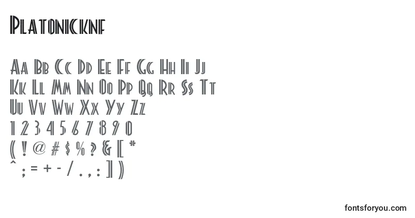 A fonte Platonicknf (107993) – alfabeto, números, caracteres especiais
