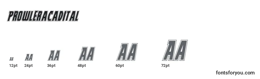 Prowleracadital Font Sizes