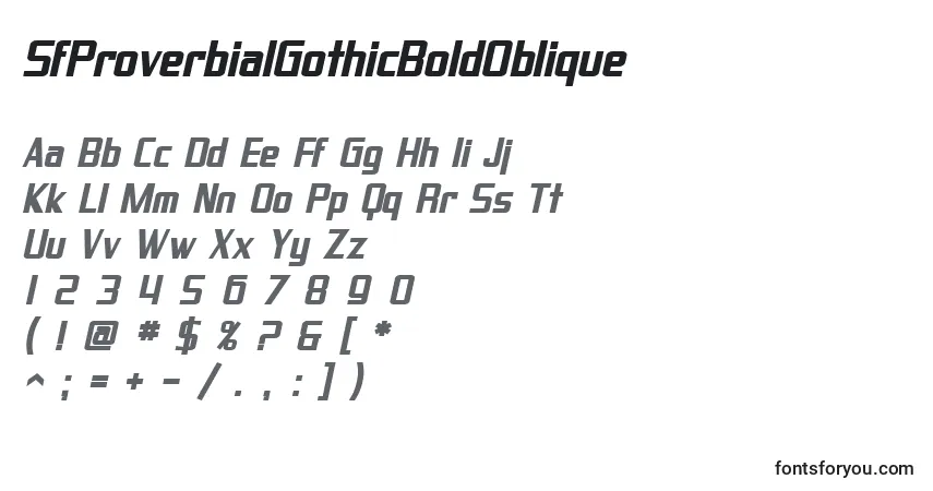 A fonte SfProverbialGothicBoldOblique – alfabeto, números, caracteres especiais