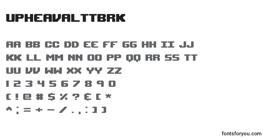 characters of upheavalttbrk font, letter of upheavalttbrk font, alphabet of  upheavalttbrk font
