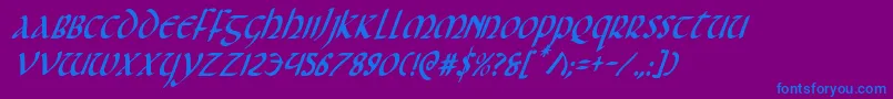 Foucaultci-Schriftart – Blaue Schriften auf violettem Hintergrund