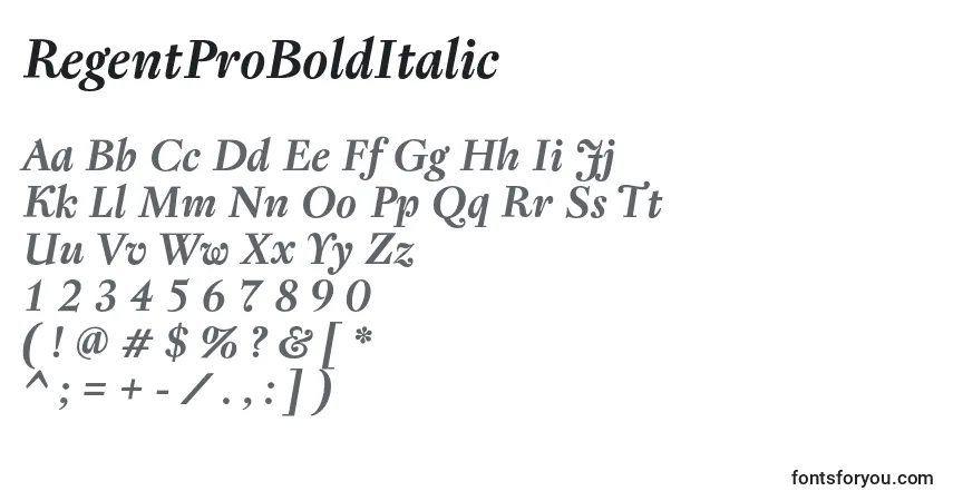 RegentProBoldItalic-fontti – aakkoset, numerot, erikoismerkit