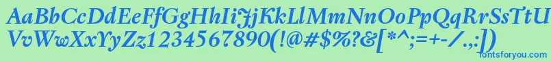 RegentProBoldItalic-Schriftart – Blaue Schriften auf grünem Hintergrund