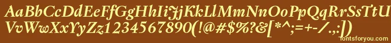 RegentProBoldItalic-Schriftart – Gelbe Schriften auf braunem Hintergrund