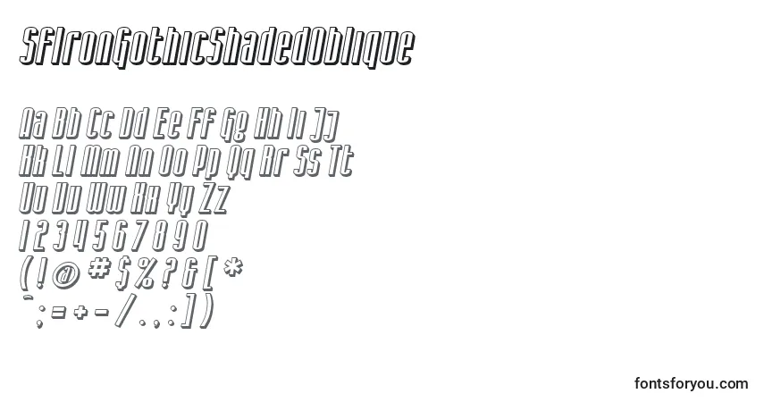 Czcionka SfIronGothicShadedOblique – alfabet, cyfry, specjalne znaki