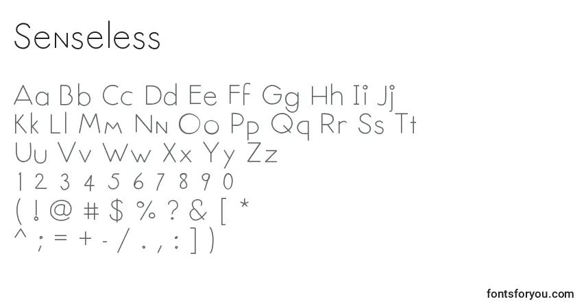 Senseless-fontti – aakkoset, numerot, erikoismerkit