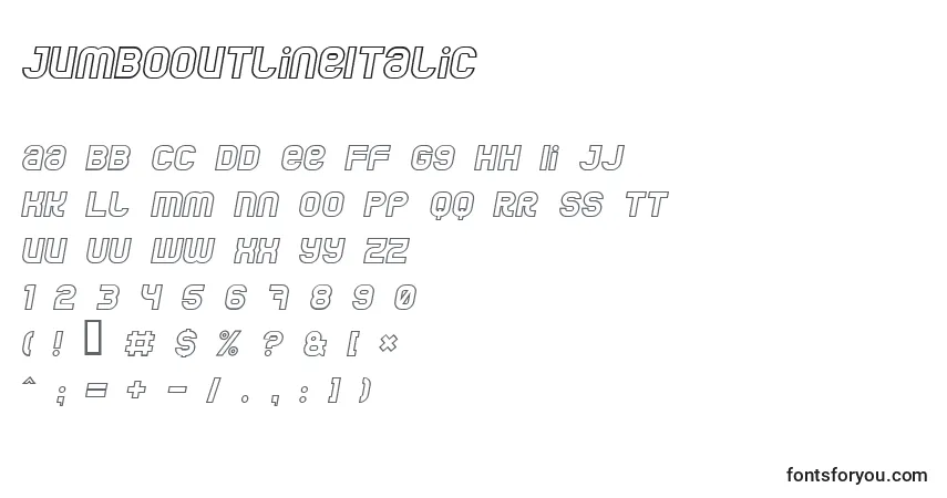 A fonte JumboOutlineItalic – alfabeto, números, caracteres especiais