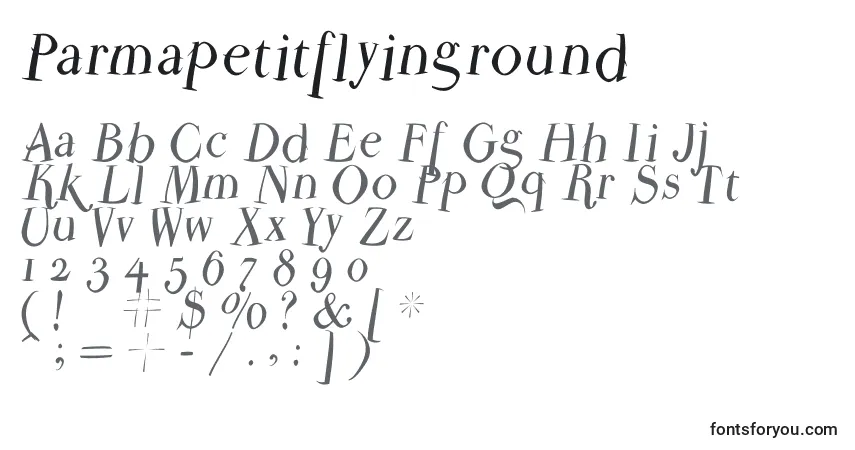 Schriftart Parmapetitflyinground – Alphabet, Zahlen, spezielle Symbole