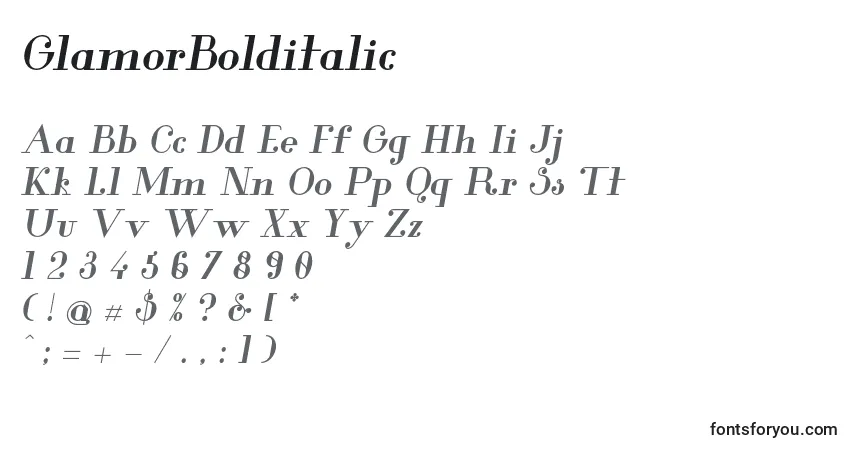 Schriftart GlamorBolditalic (108016) – Alphabet, Zahlen, spezielle Symbole