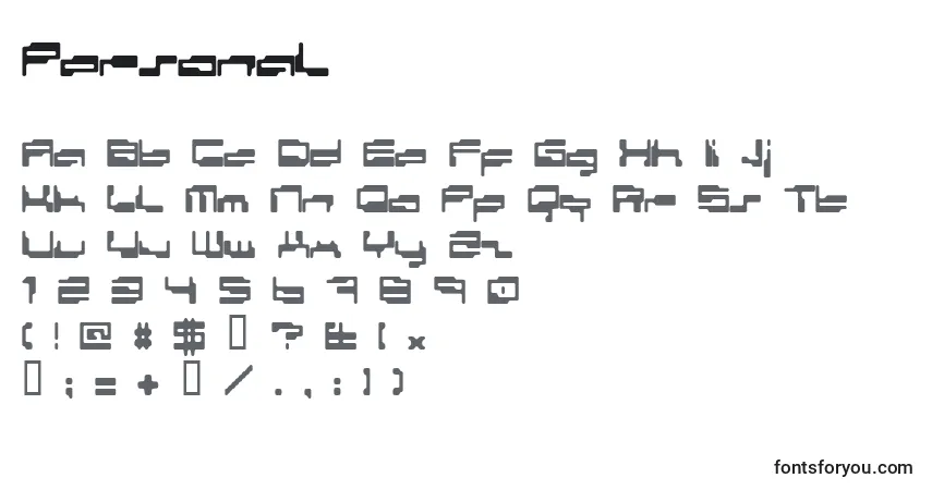 Шрифт Personal – алфавит, цифры, специальные символы